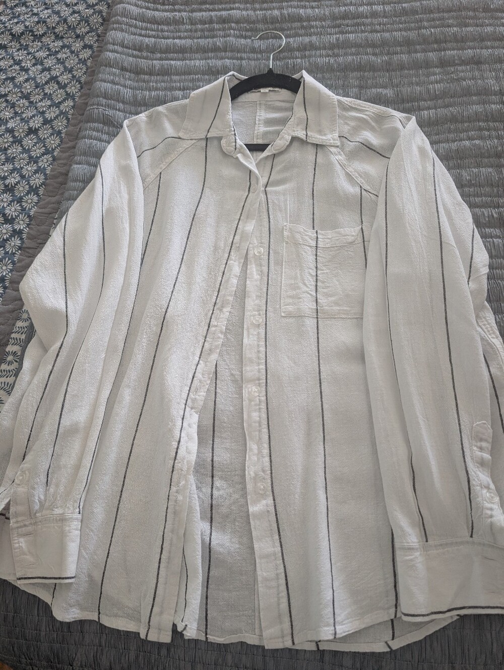 Z Supply White Button-Up Shirt with Black Stripes Size Small